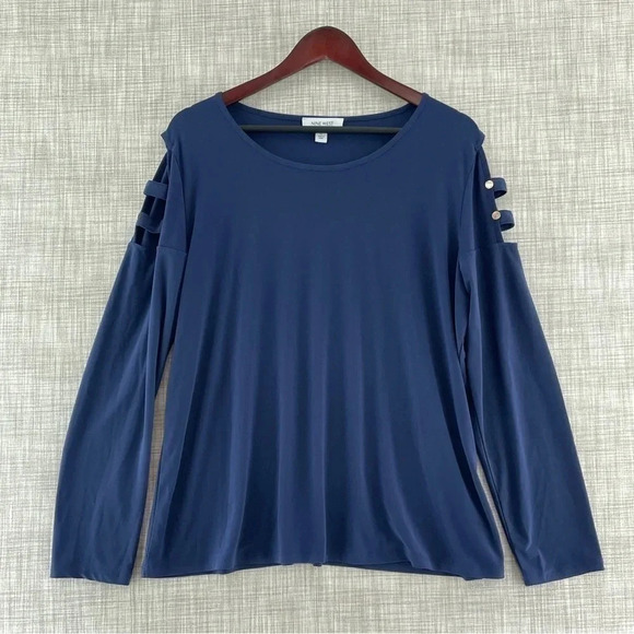 Nine West cold Shoulder Cut Out Long Sleeve Navy Blue Blouse Women's XL - Picture 1 of 9